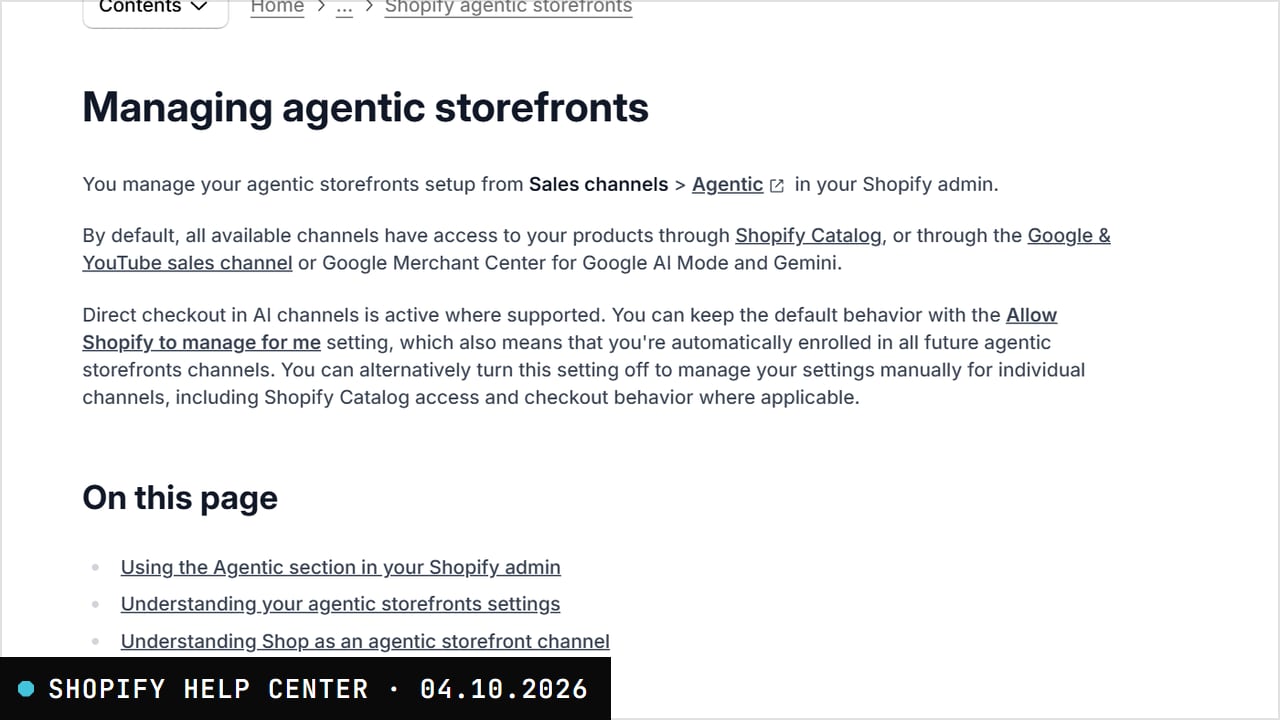 Capture de la page source : Shopify Help Center, 04/10/2026